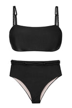 Load image into Gallery viewer, Product Front: Rio De Sol Set Set Shimmer-Black Bandeau-Reto Hotpants