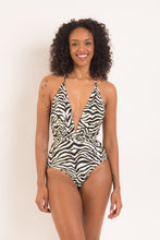 Load image into Gallery viewer, Model Front: Rio De Sol One-Piece Wild-Black New Vegas