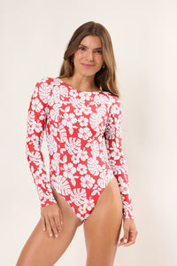 Model Front: Rio De Sol One-Piece Pua-Hibiscus Surf